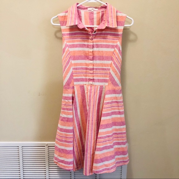 entro Other - Entro Girl’s Linen Blend Sleeveless Midi Dress in Sz. Medium Pink Orange Stripes